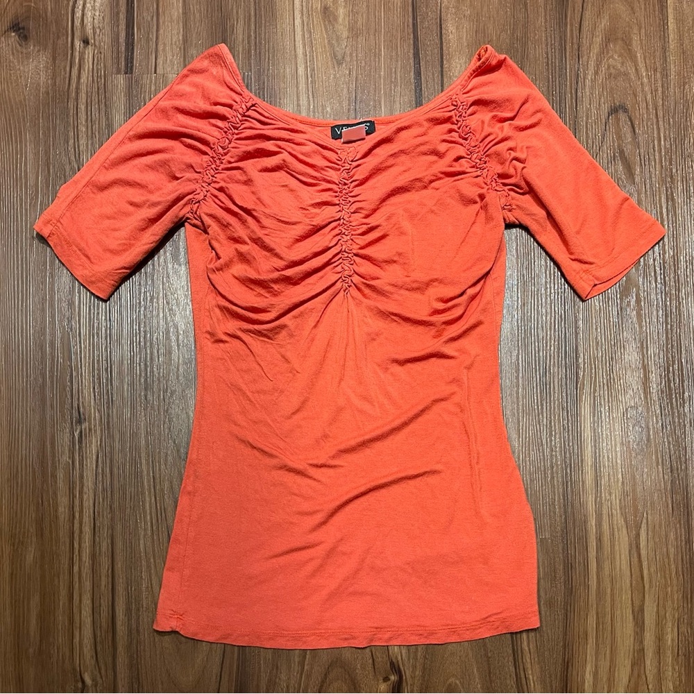 Venus Orange 3/4 Length Sleeve Ruched Shirt / Top - M